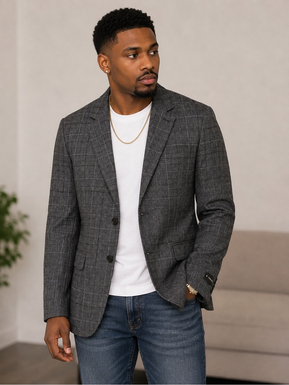 NWT Express Charcoal extra slim Windowpane Blazer - Tailored Sport Coat size 40S